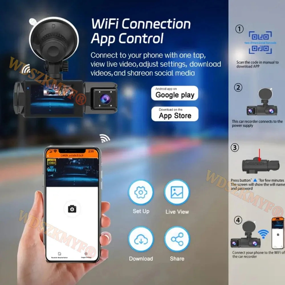 3 Lens WIFI Dash Cam for Car 2Cam Front inside Camera 1080P Video Recorder Dashcam Black Box Car DVR Optional Rear View Camera
