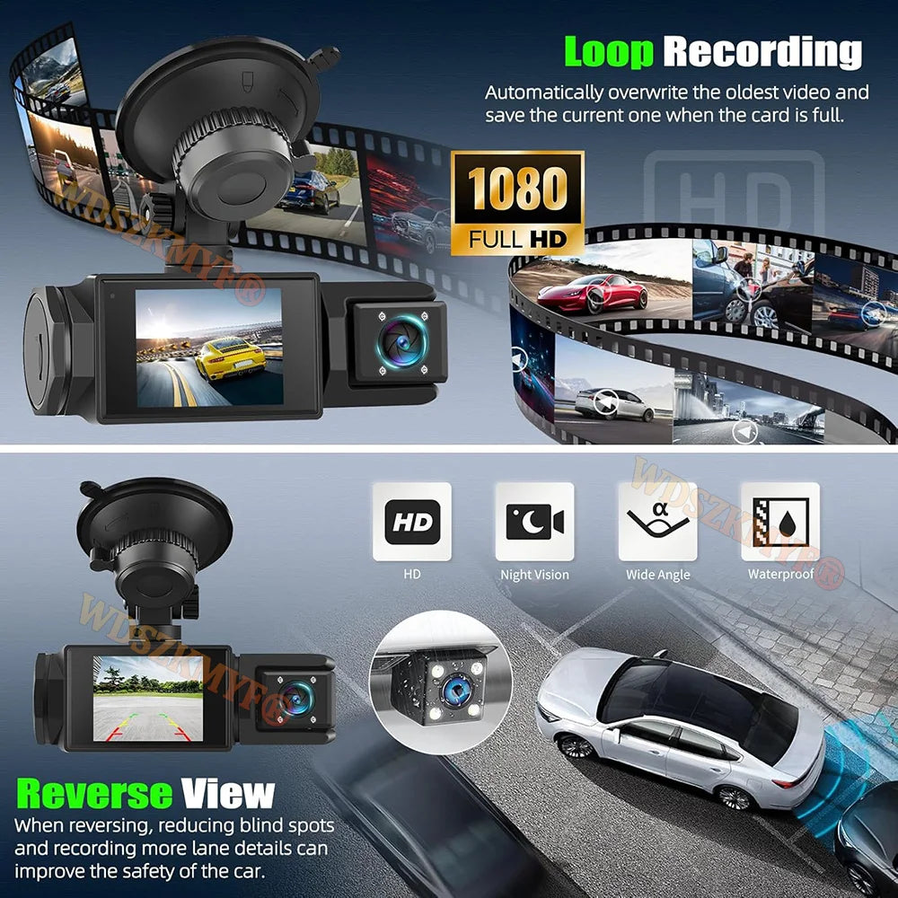 3 Lens WIFI Dash Cam for Car 2Cam Front inside Camera 1080P Video Recorder Dashcam Black Box Car DVR Optional Rear View Camera