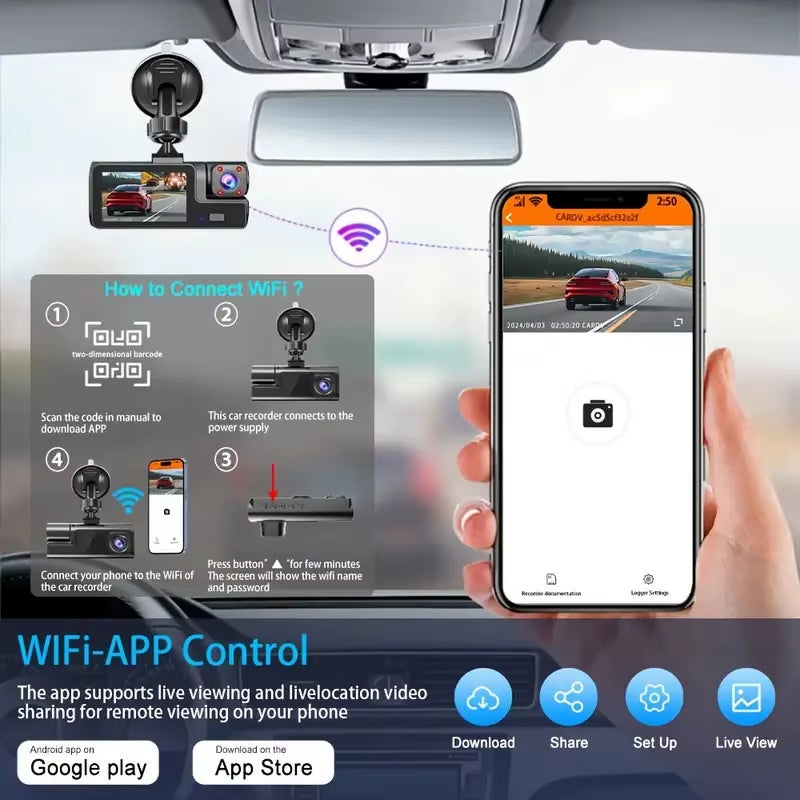 3Camera Dash Cam for Car Camera 1080P Video Recorder WIFI Car DVR 2Lens Front Rear View Camera Night Vision Car Accessories