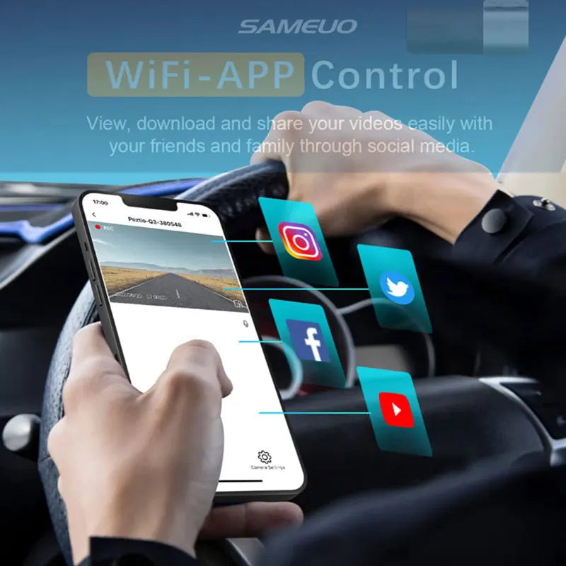 Dash Cam 1080P Video Recorder Wifi APP Control 360° Rotating Lens Loop Recording Night Vision for Dash Car Camera