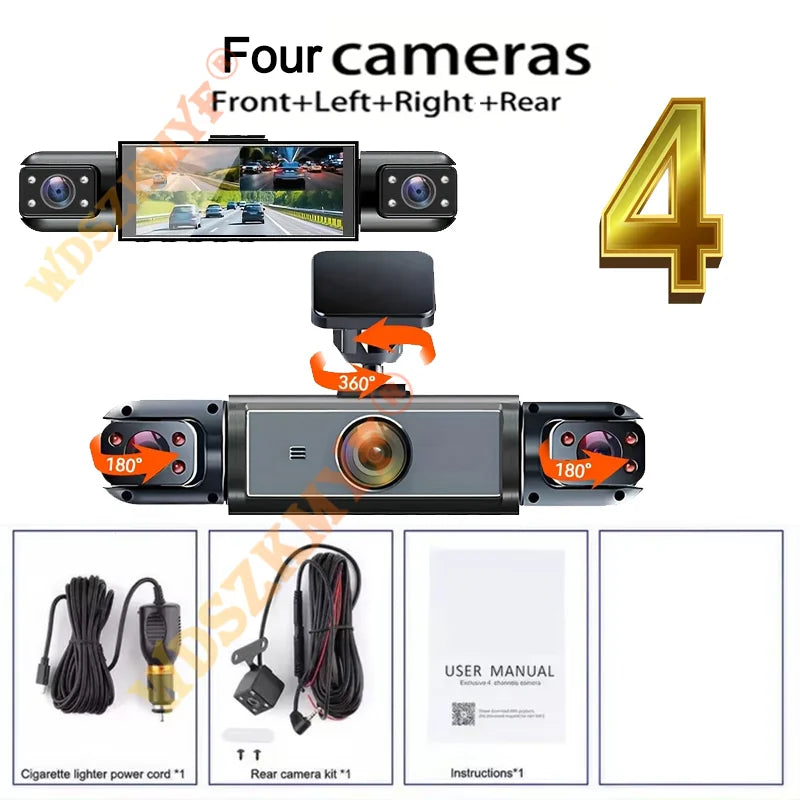 360° Car DVR 1080P Video Recorder Dash Cam for Car 3/4 Lens Front Right Rear View Camera Night Vision 24H Parking Monito Camera