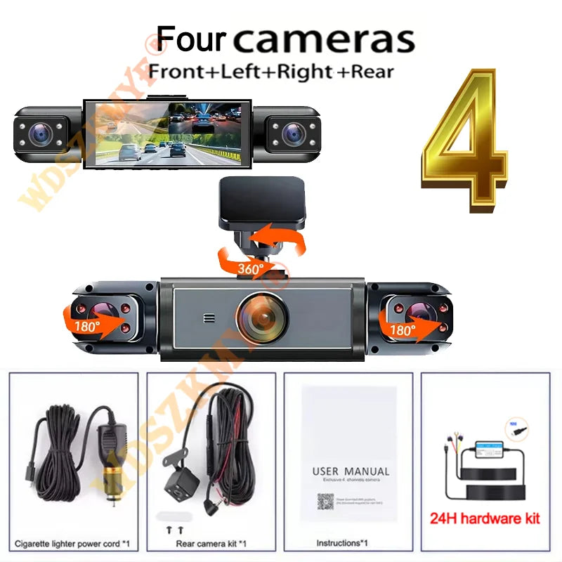 360° Car DVR 1080P Video Recorder Dash Cam for Car 3/4 Lens Front Right Rear View Camera Night Vision 24H Parking Monito Camera