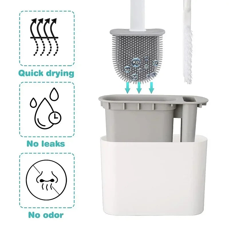 Silicone Toilet Brush Wall Mounted Toilet Brush Long Handled Toilet Brush Quick Drying for Corner Cleaning Household Bathroom