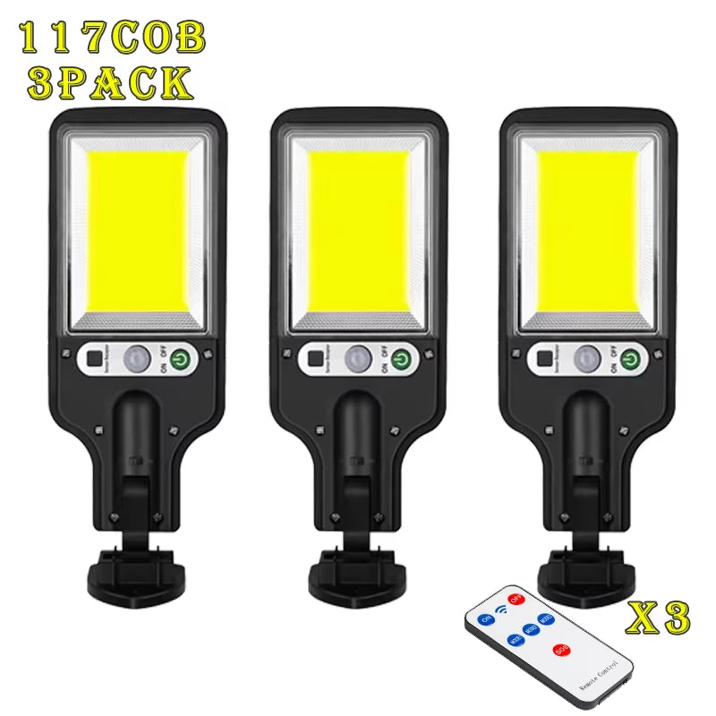 108/117 COB Solar Street Light Outdoor 4 Pack with 3 Mode Waterproof Motion Sensor Security Lighting LED Wall Lamp for Garden