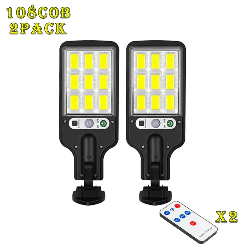 108/117 COB Solar Street Light Outdoor 4 Pack with 3 Mode Waterproof Motion Sensor Security Lighting LED Wall Lamp for Garden