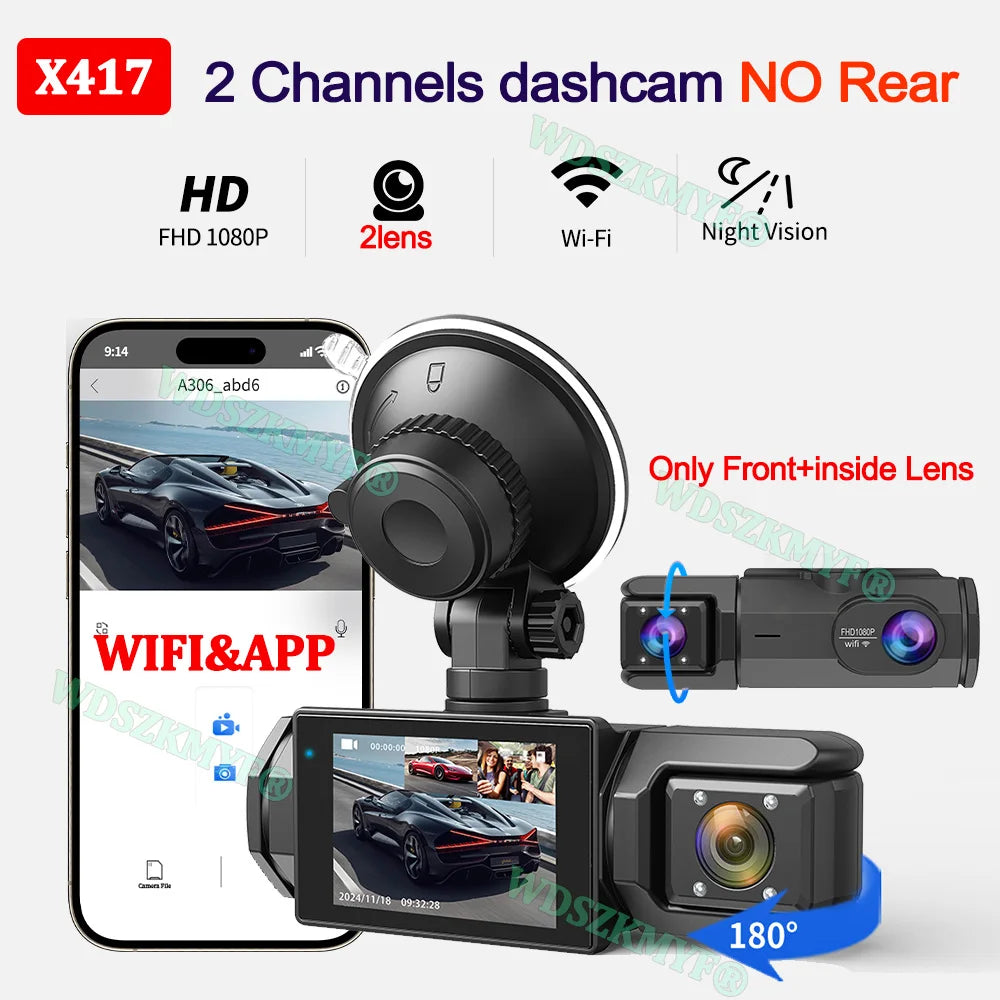 3 Lens WIFI Dash Cam for Car 2Cam Front inside Camera 1080P Video Recorder Dashcam Black Box Car DVR Optional Rear View Camera