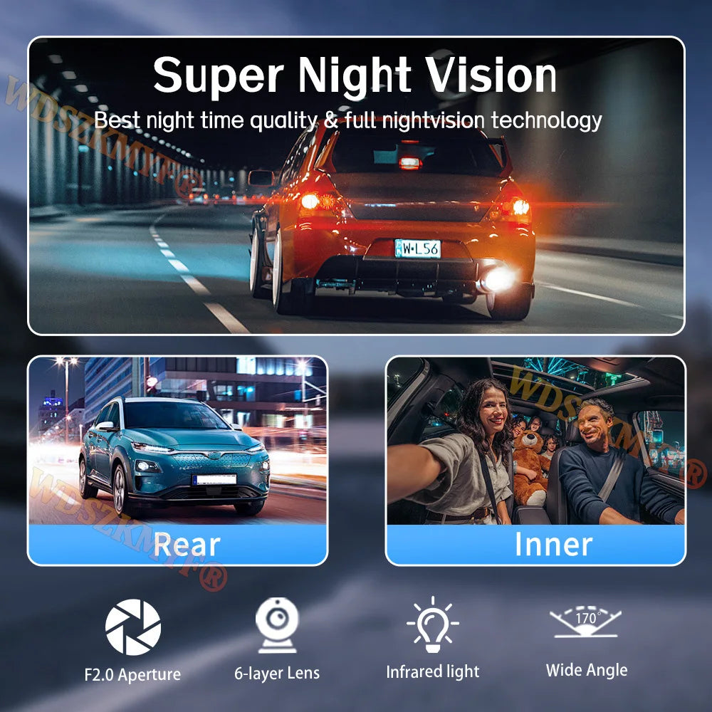 3 Lens WIFI Dash Cam for Car 2Cam Front inside Camera 1080P Video Recorder Dashcam Black Box Car DVR Optional Rear View Camera