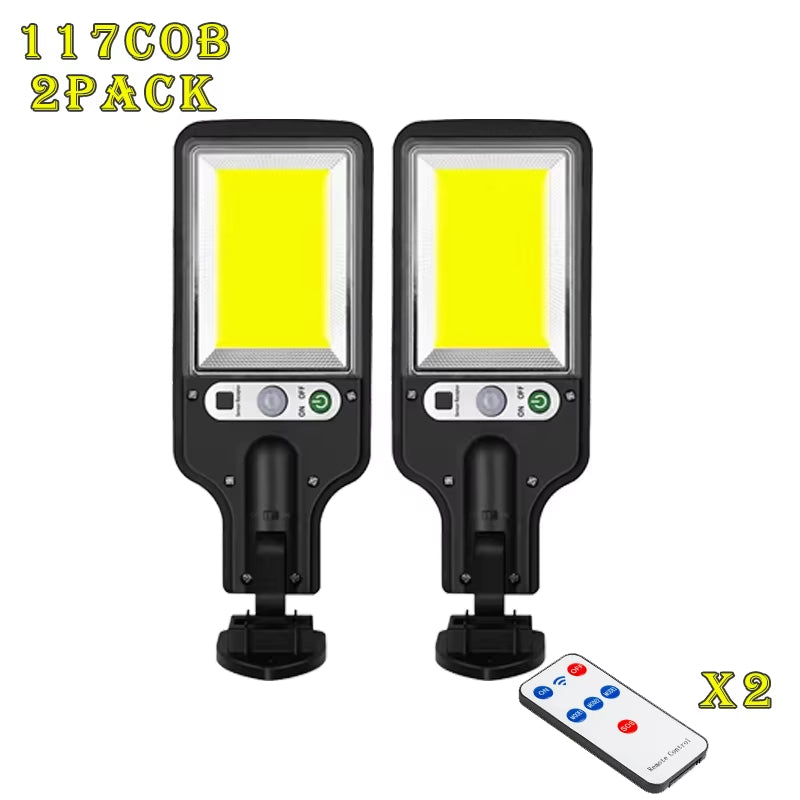 108/117 COB Solar Street Light Outdoor 4 Pack with 3 Mode Waterproof Motion Sensor Security Lighting LED Wall Lamp for Garden