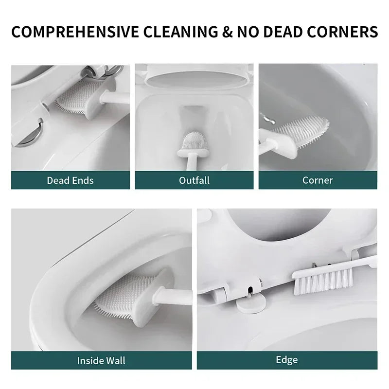 Silicone Toilet Brush Wall Mounted Toilet Brush Long Handled Toilet Brush Quick Drying for Corner Cleaning Household Bathroom