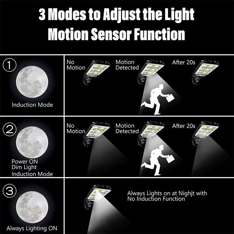 108/117 COB Solar Street Light Outdoor 4 Pack with 3 Mode Waterproof Motion Sensor Security Lighting LED Wall Lamp for Garden