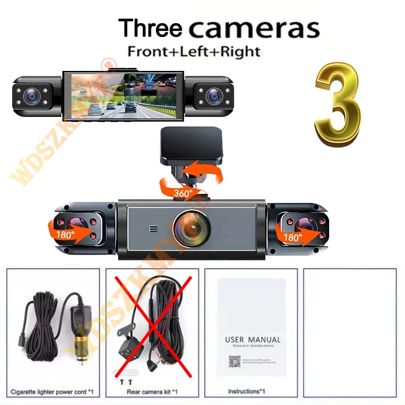 360° Car DVR 1080P Video Recorder Dash Cam for Car 3/4 Lens Front Right Rear View Camera Night Vision 24H Parking Monito Camera