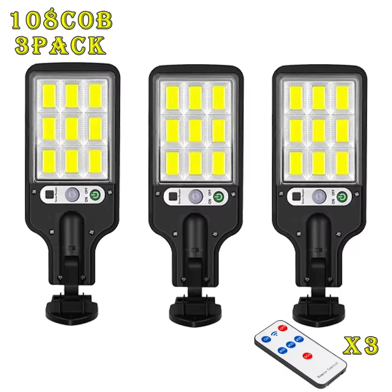108/117 COB Solar Street Light Outdoor 4 Pack with 3 Mode Waterproof Motion Sensor Security Lighting LED Wall Lamp for Garden