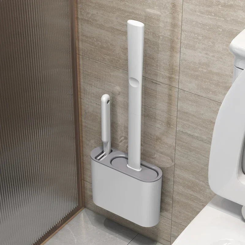 Silicone Toilet Brush Wall Mounted Toilet Brush Long Handled Toilet Brush Quick Drying for Corner Cleaning Household Bathroom