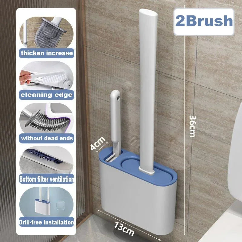 Silicone Toilet Brush Wall Mounted Toilet Brush Long Handled Toilet Brush Quick Drying for Corner Cleaning Household Bathroom