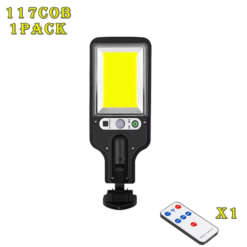 108/117 COB Solar Street Light Outdoor 4 Pack with 3 Mode Waterproof Motion Sensor Security Lighting LED Wall Lamp for Garden