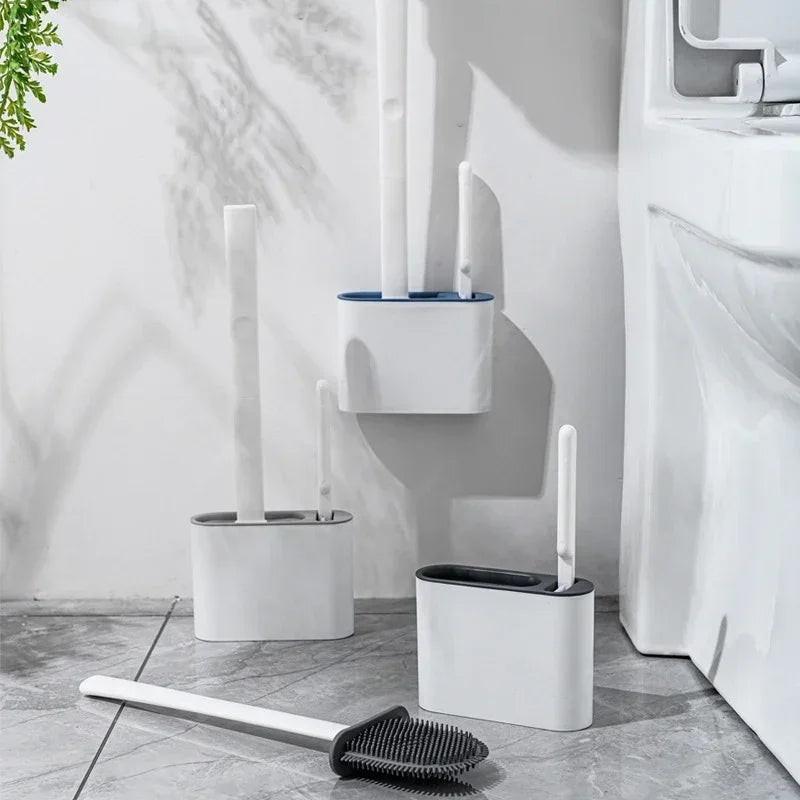 Silicone Toilet Brush Wall Mounted Toilet Brush Long Handled Toilet Brush Quick Drying for Corner Cleaning Household Bathroom