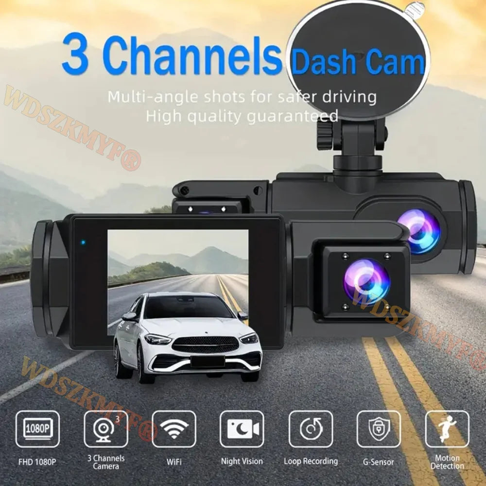 3 Lens WIFI Dash Cam for Car 2Cam Front inside Camera 1080P Video Recorder Dashcam Black Box Car DVR Optional Rear View Camera