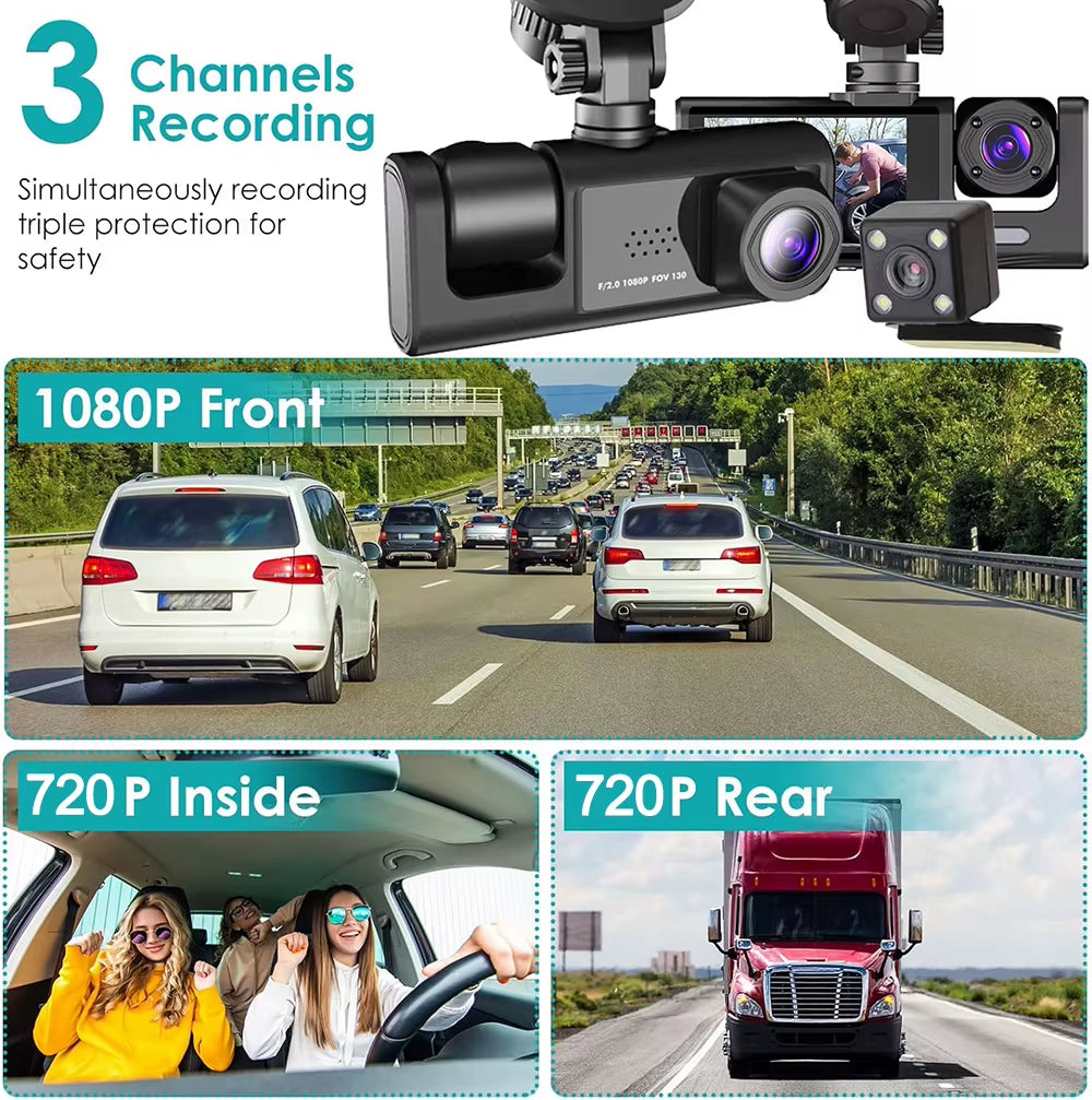 1080P Car Dvr 2/3 Camra Dash Cam for Cars Camera for Vehicle Recorder Video Front Optional Rear Camera Night Vision Dashcam