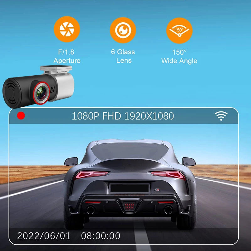 Dash Cam 1080P Video Recorder Wifi APP Control 360° Rotating Lens Loop Recording Night Vision for Dash Car Camera